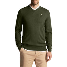 Load image into Gallery viewer, Lyle &amp; Scott Heath Flower Embroidered Merino Blend V Neck Knit - Cactus Green
