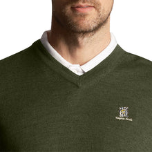 Load image into Gallery viewer, Lyle &amp; Scott Heath Embroidered Merino Blend V Neck Knit - Cactus Green
