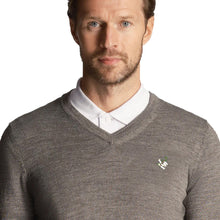 Load image into Gallery viewer, Lyle &amp; Scott Heath Flower Embroidered Merino Blend V Neck Knit - Mid Grey Marl
