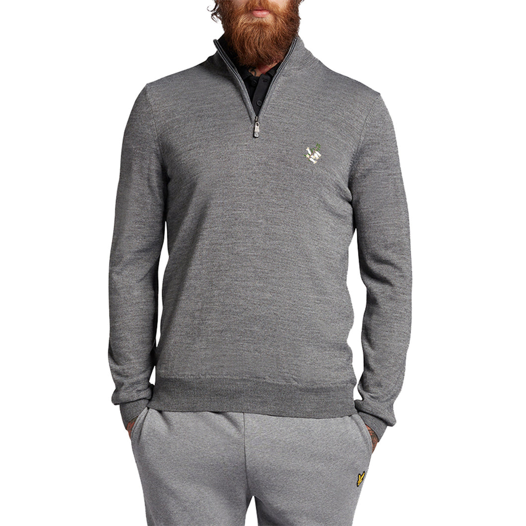 Lyle & Scott Heath Flower Embroidered 1/4 Zip Knit - Mid Grey Marl